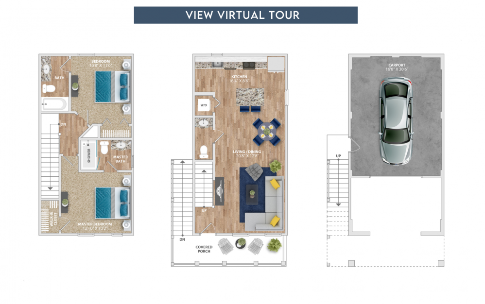 Masonboro with Garage - 2 bedroom floorplan layout with 2.5 baths and 982 square feet.